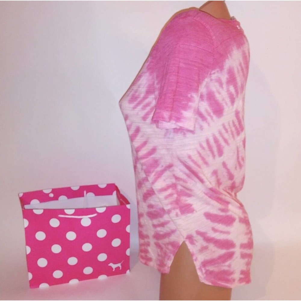 VICTORIA SECRET PINK Perfect Tee V-Neck T-Shirt TIE DYE Dog Logo XS X-SMALL - Picture 3 of 8